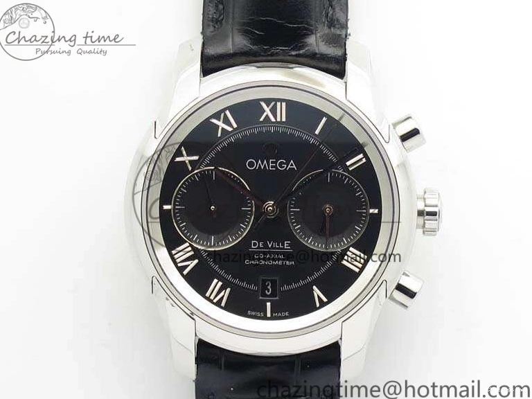 0812 De Ville Chronograph SS OMF 1:1 Best Edition Black Dial On Black Leather Strap A Fashionable 8109